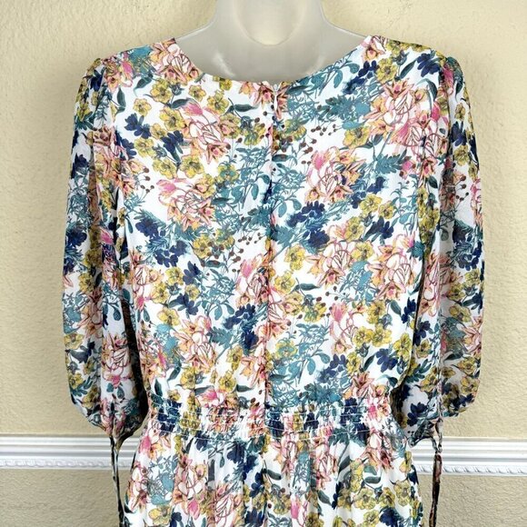 Taylor SZ 8 Chiffon Midi Cottage Fairy Floral Layerd Artsy Dress Empire Waist - Picture 7 of 12